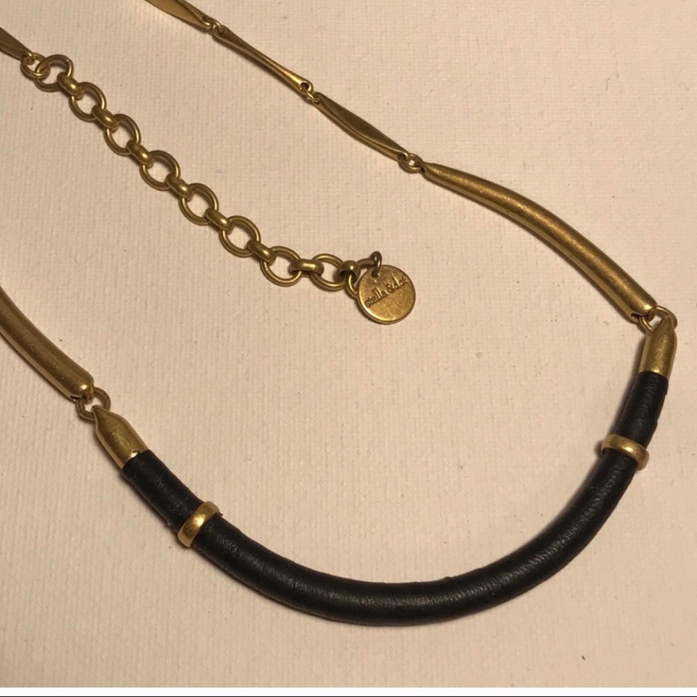 Stella & Dot gold necklace with black leather - Picture 2 of 5